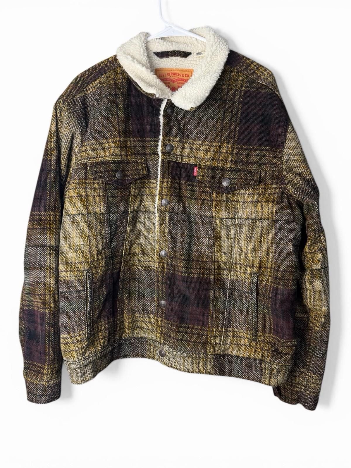 Levi's LEVI’S MENS SIZE L CORDUROY SHERPA YELLOW BROWN PLAID Size US L / EU 52-54 / 3 - 1 Thumbnail