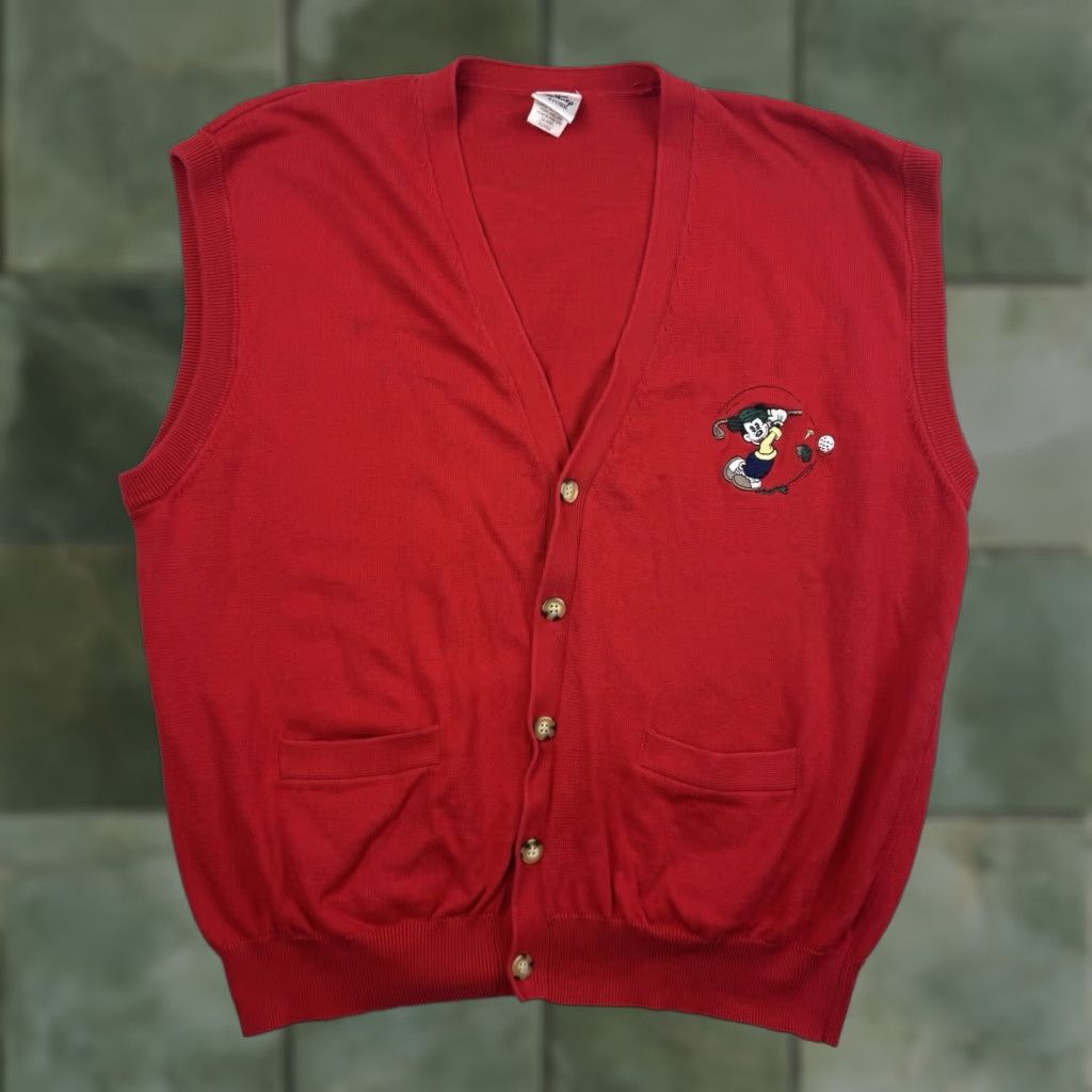 Disney VINTAGE Mickey Mouse Golf Sweater Vest Men XL Red V-Neck 90s Disney World/Mickey Golf Mens XL Red 90s Vintage Size US XL / EU 56 / 4 - 1 Thumbnail