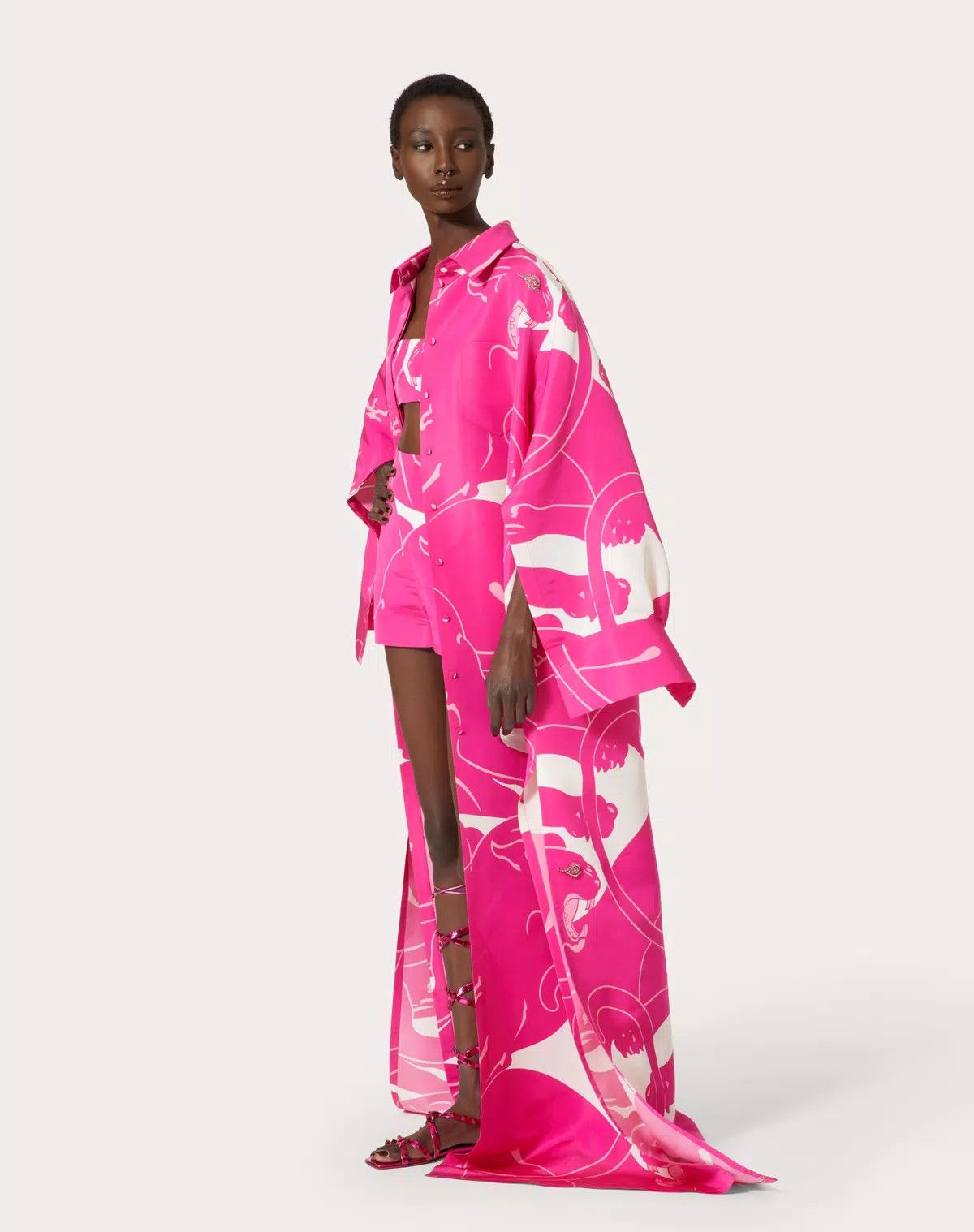 Valentino o1s1wg110625 Panther Faille Long Dress in Pink Size M / US 6-8 / IT 42-44 - 2 Thumbnail