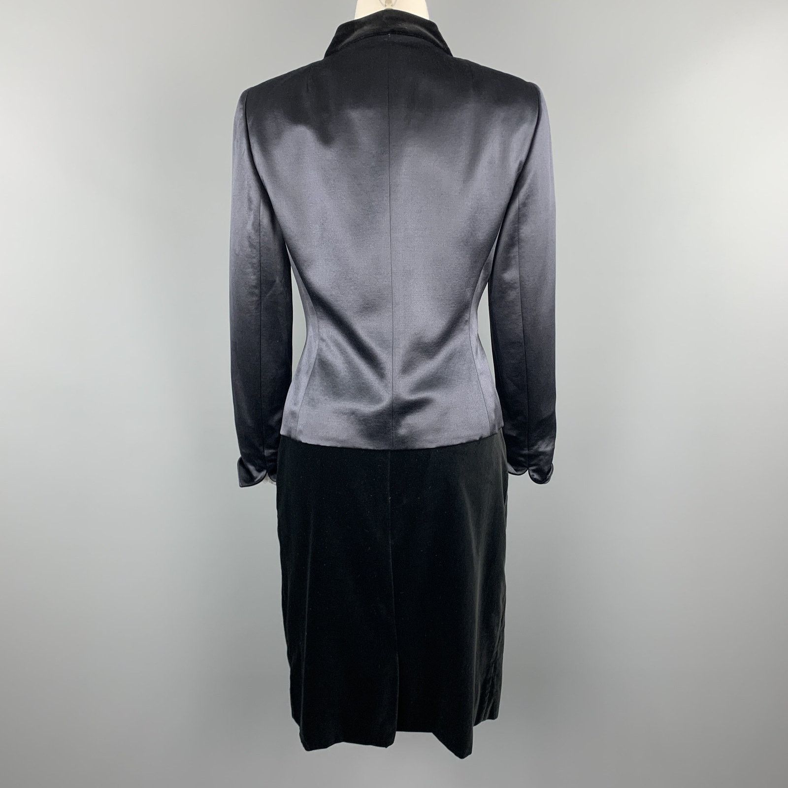 Akris AKRIS Size 8 Navy Wool Satin & Black Velvet Skirt Suit Size 30" / US 8 / IT 44 - 4 Thumbnail