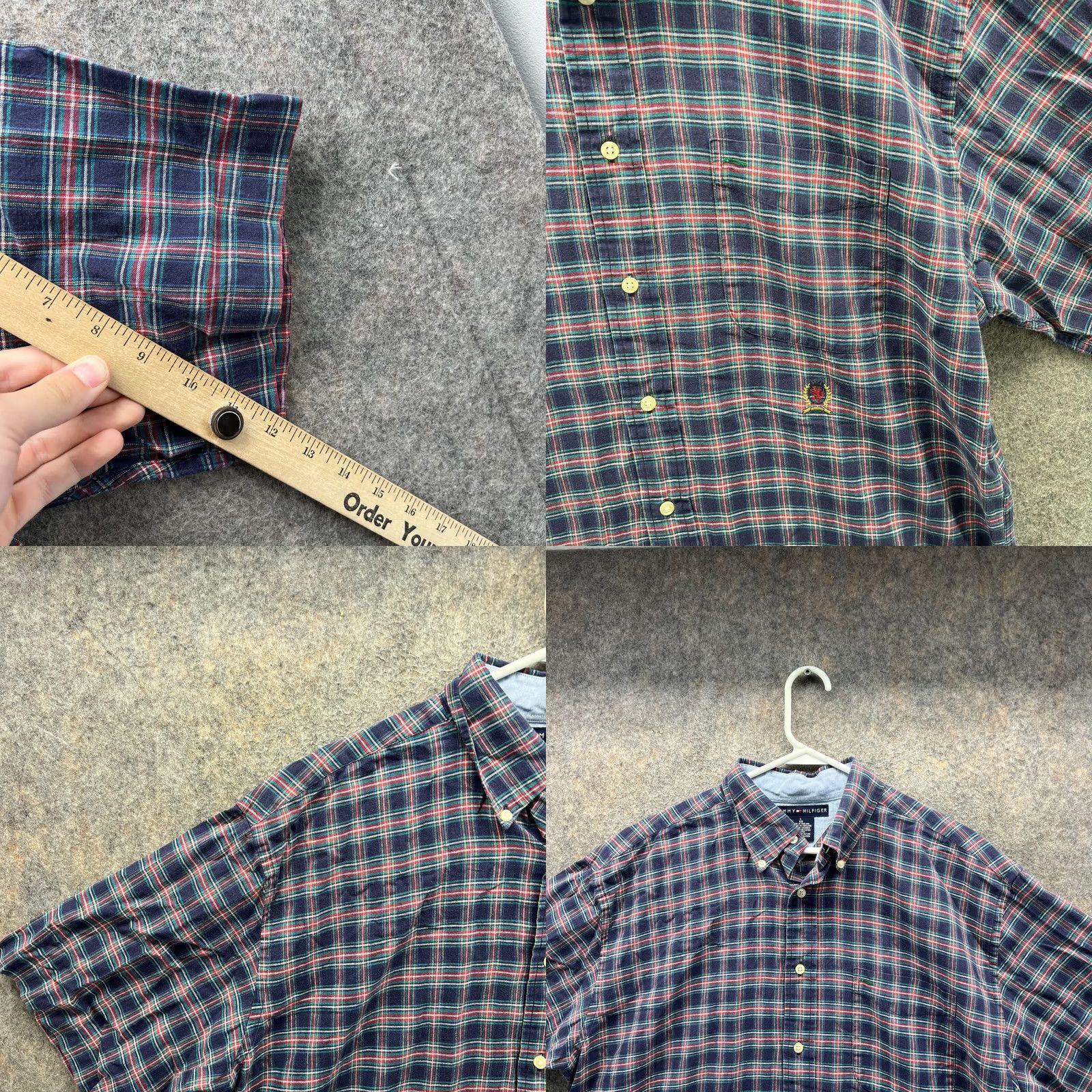Tommy Hilfiger VINTAGE Tommy Hilfiger Shirt Mens Large Blue Button-Down Plaid Short Sleeve Preppy Pattern: Plaid Size US L / EU 52-54 / 3 - 8 Thumbnail