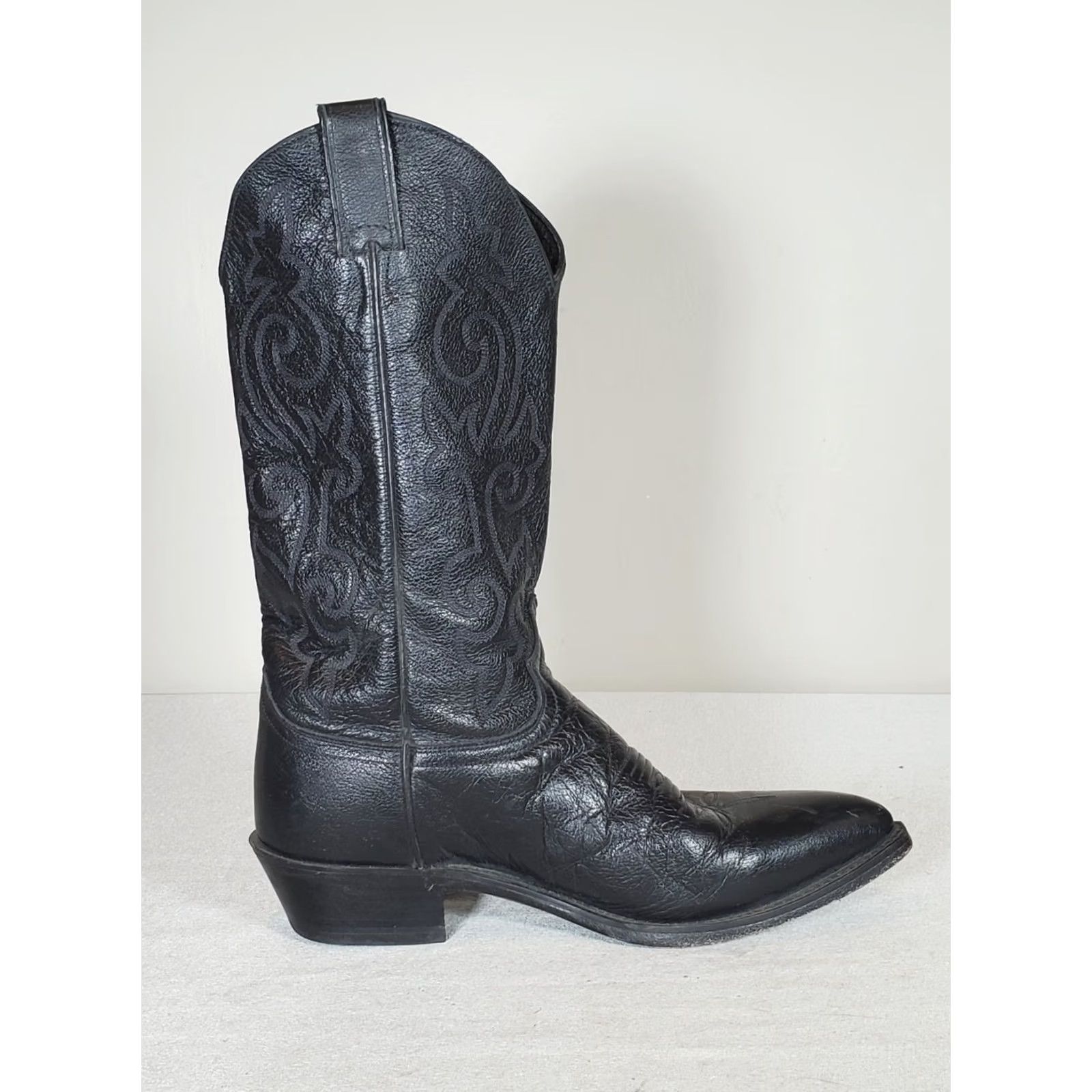Vintage Justin 1434 Classic Western Boots Black Corona Cowhide Pointed Toe Mens US 9 EE - Vintage Leather Cowboy Boot Size US 9 / EU 42 - 4 Thumbnail