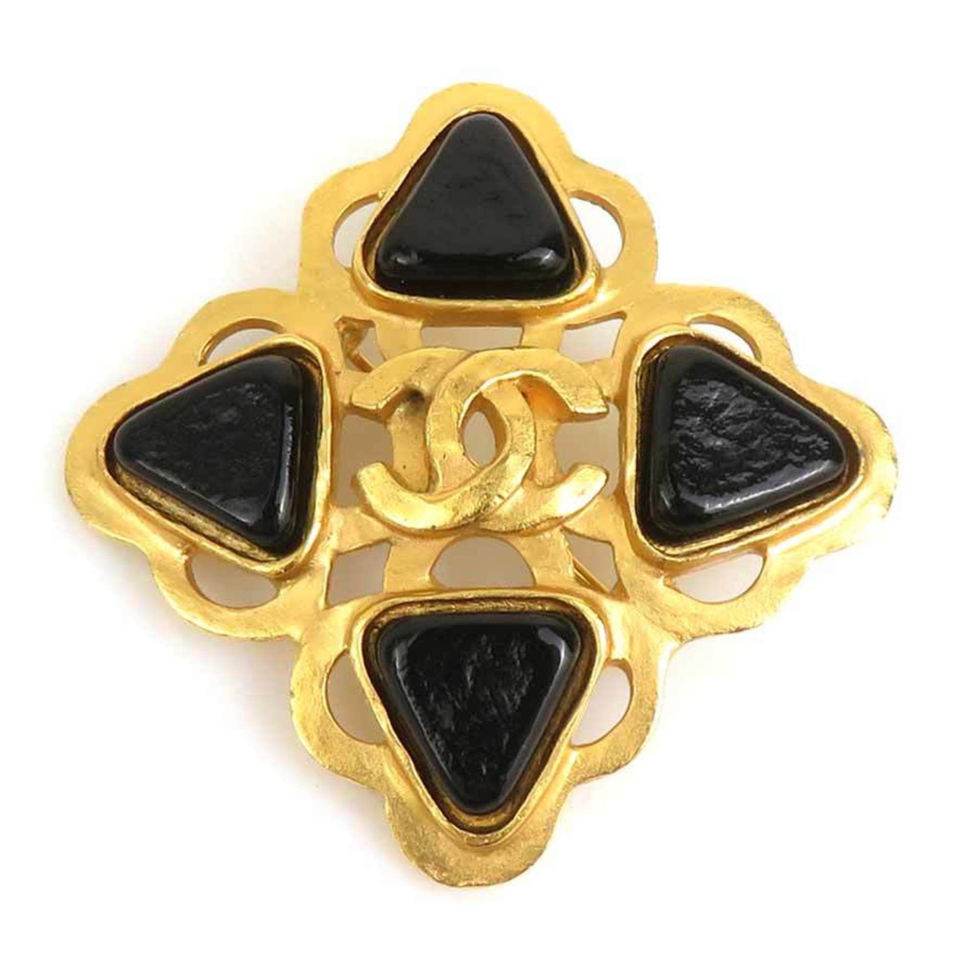 Chanel CHANEL Coco Mark Metal Stone Brooch in Gold and Black for Women e61000a Size ONE SIZE - 1 Thumbnail