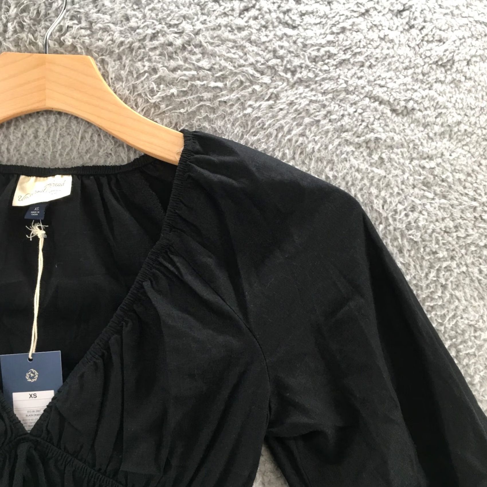 Vintage A New Day Midi Dress Womens XS Black Shirred Poplin Plunge Vneck Long Sleeve NEW Size XS / US 0-2 / IT 36-38 - 4 Thumbnail