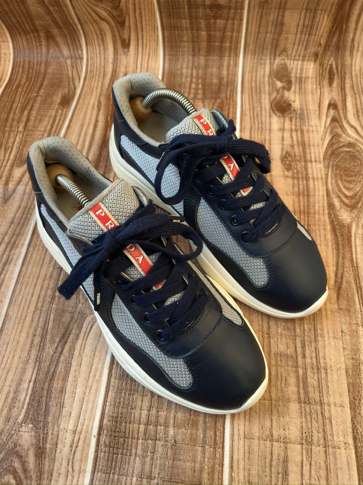 Prada Prada Americas Cup Blue Leather Low Top Sneaks Size US 6 / EU 39 - 2 Thumbnail