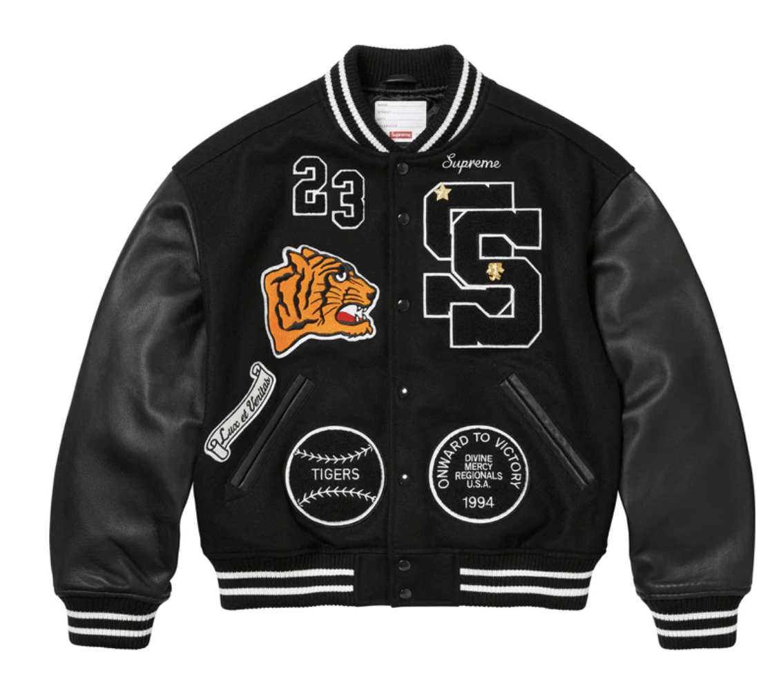 正規販売店】 XXL Supreme Tiger Varsity Jacket Black スタジャン