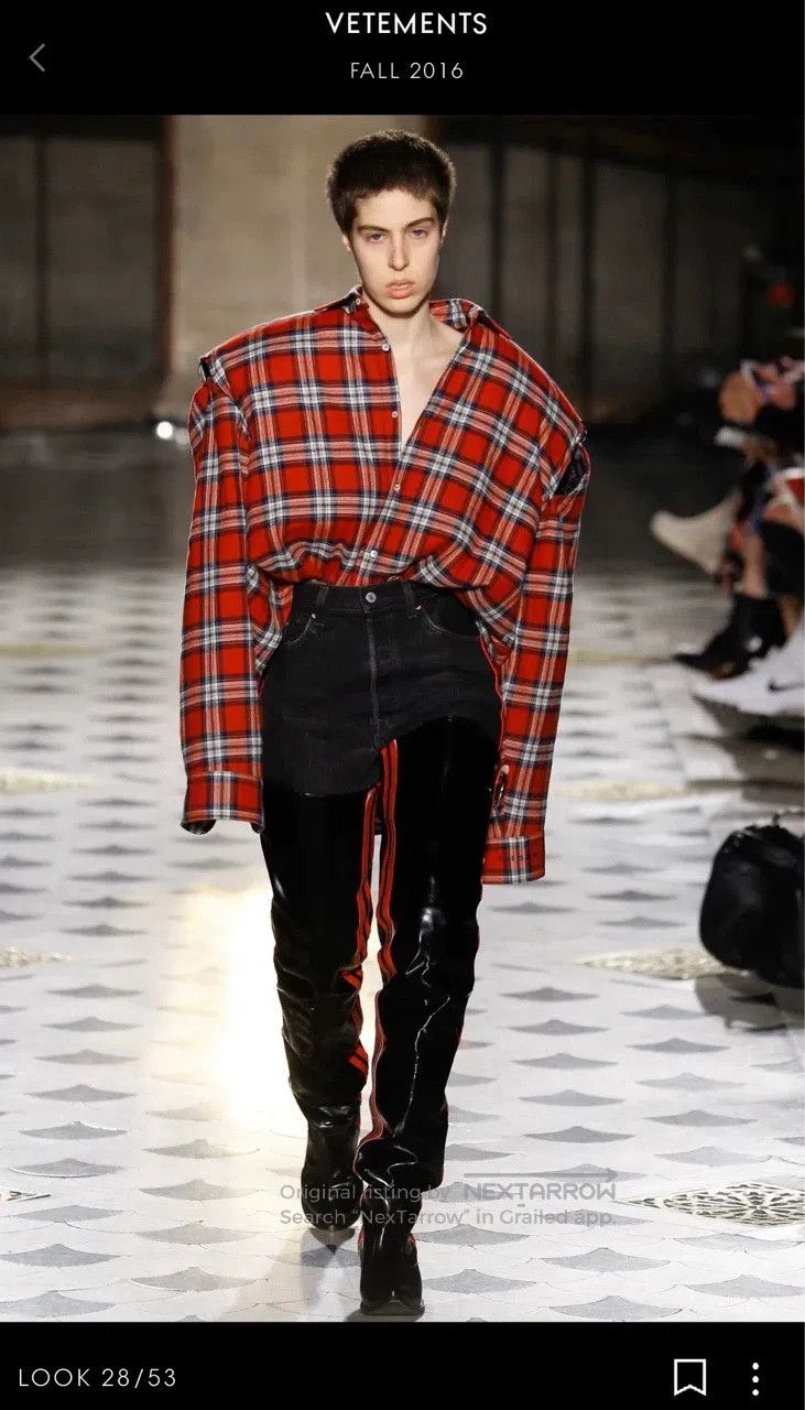 Vetements Sleeveless Iron Ring Plaid Shoulder Pad Flannel