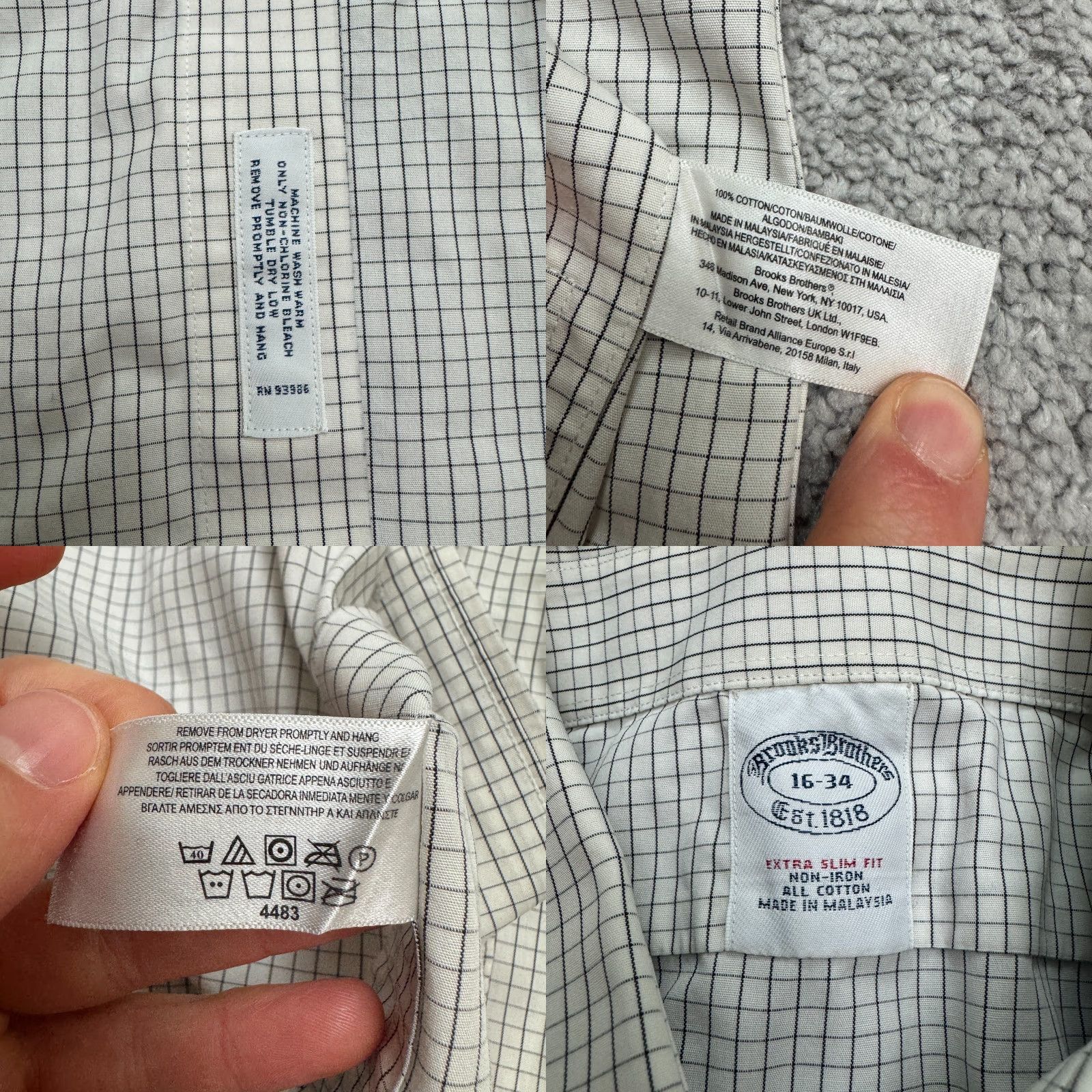 Brooks Brothers Brooks Brothers Extra Slim Non Iron Dress Shirt Mens 16 34 White Blue Check Work Size 42R - 8 Thumbnail