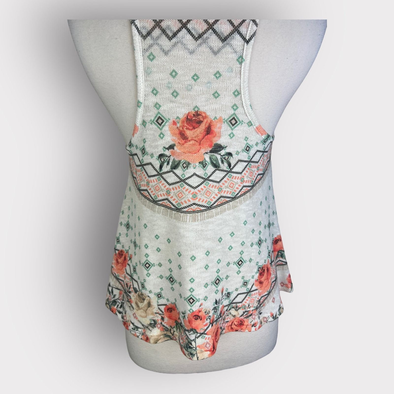 Vintage Gaze | Rose Print Knit Tank Top | Small Size S / US 4 / IT 40 - 6 Thumbnail