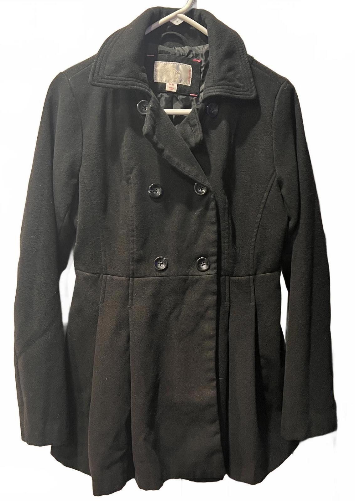 Unknown London Black Women's Double-Breasted Peacoat with Pleated Back Size M / US 6-8 / IT 42-44 - 1 Thumbnail