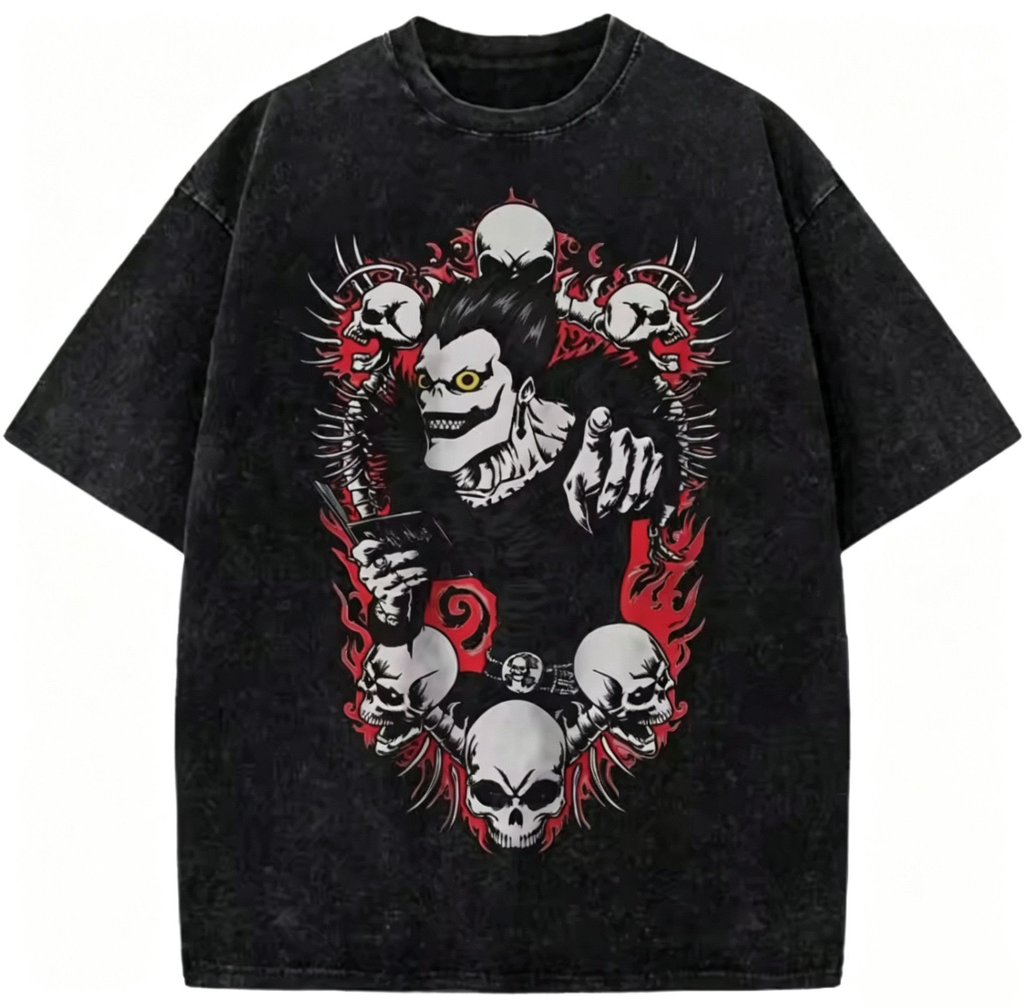Japanese Brand Hip Hop Anime Death Monster Skull Graffiti Washed T-Shirt Size US L / EU 52-54 / 3 - 1 Thumbnail