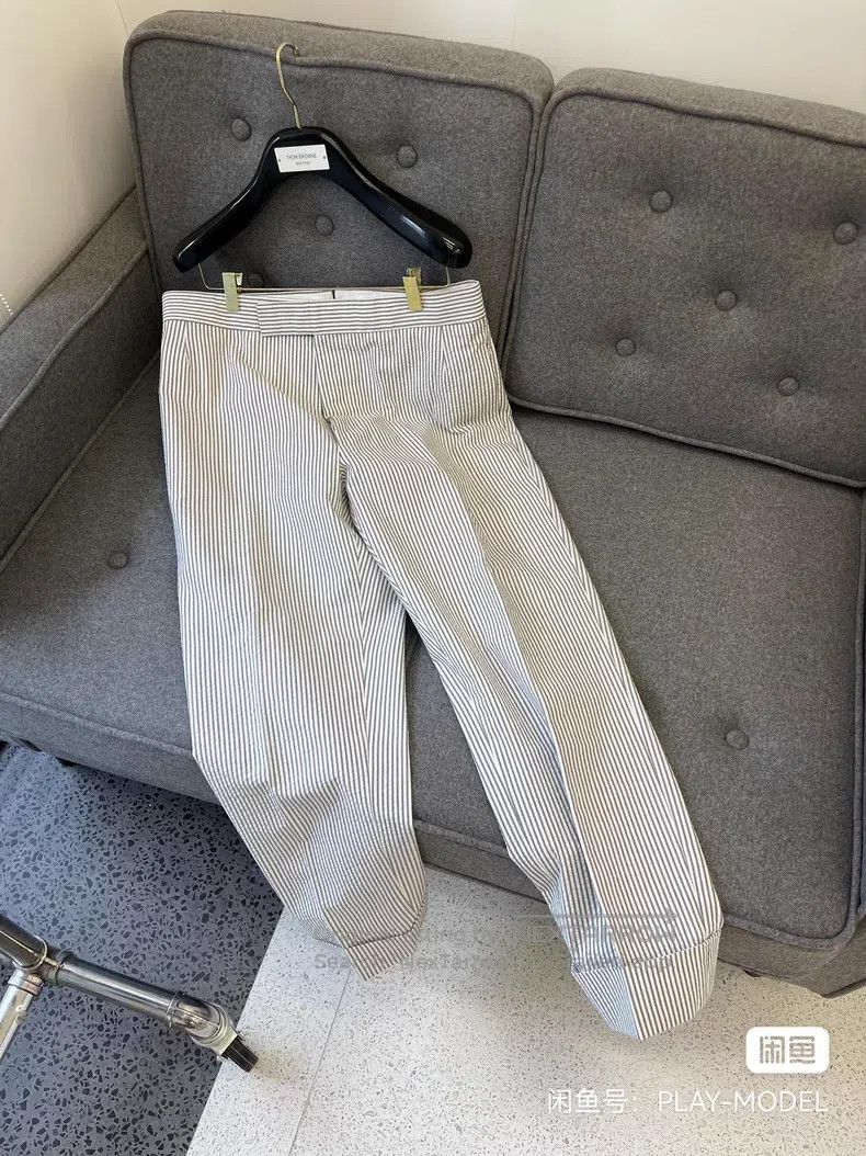 Thom Browne size 3 Seersucker Trousers Classic Blue and Wh