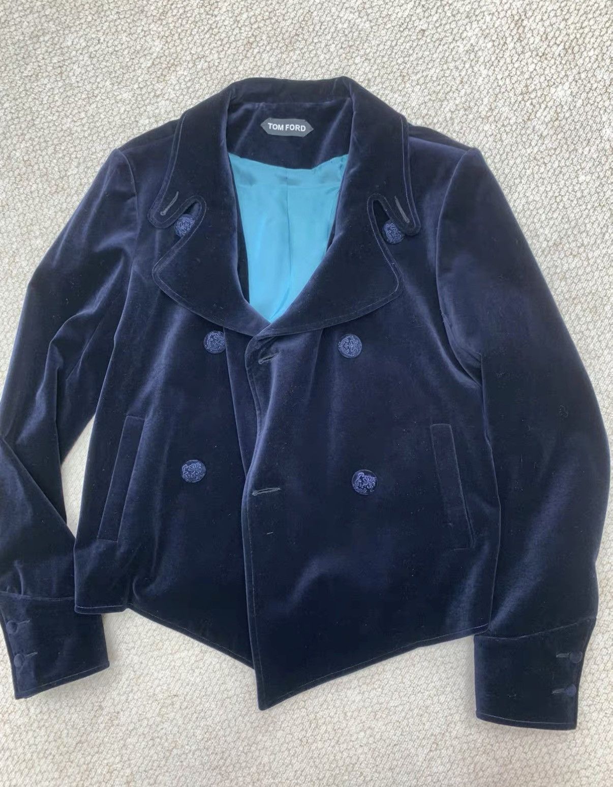 Tom Ford TOM FORD Dark Blue Velvet Jacket with Sky Blue Satin Lining Size US M / EU 48-50 / 2 - 3 Thumbnail