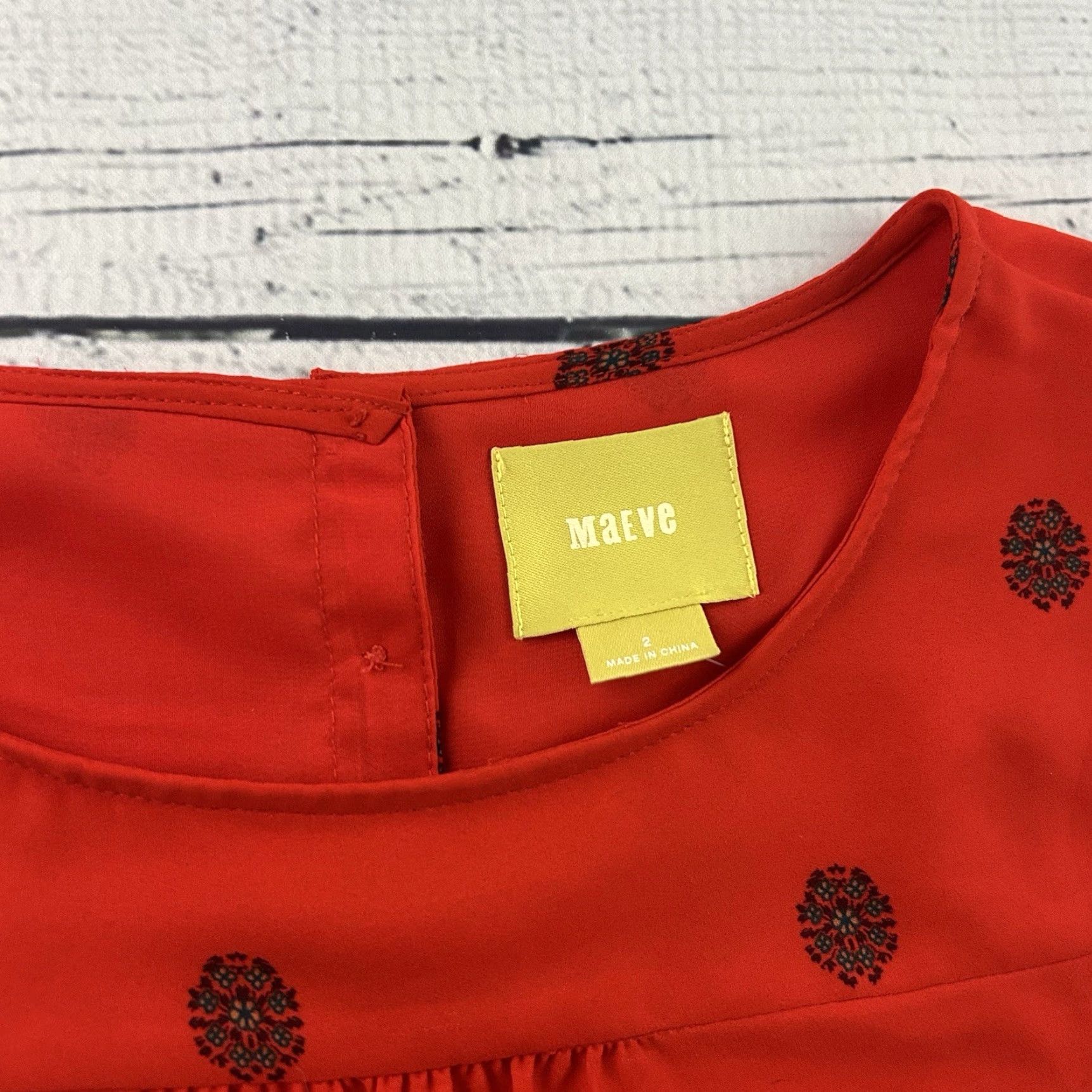 Vintage Maeve Anthropologie Blouse Floral Red 2 Women's Sleeve 1/2 Shirt, Maroon, Easy Care, Vintage? Size XS / US 0-2 / IT 36-38 - 2 Thumbnail