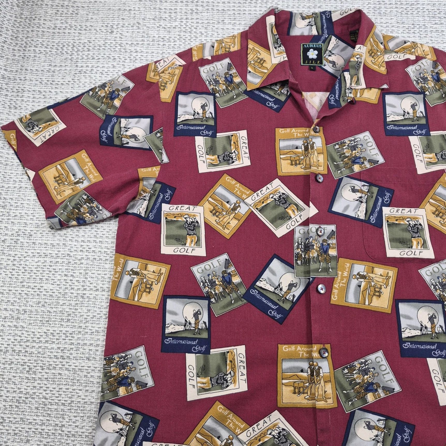 Vintage Aureus Silk Blend Shirt Men's L Hawaiian Golf Print Short Sleeve Button-Up Shirt Size US L / EU 52-54 / 3 - 3 Thumbnail