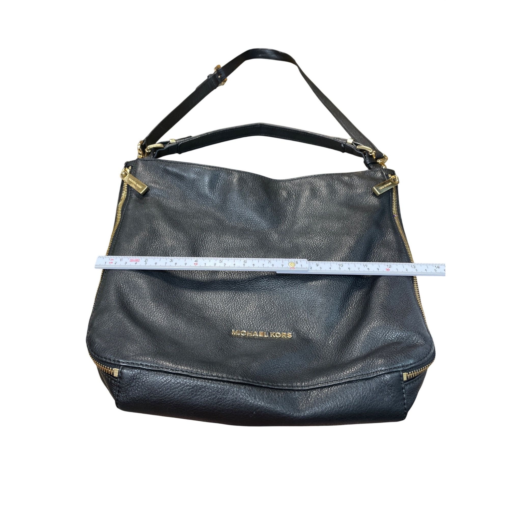 Michael Kors Michael Kors black leather pebbl;ed gold ware crossbody shou Size ONE SIZE - 4 Thumbnail