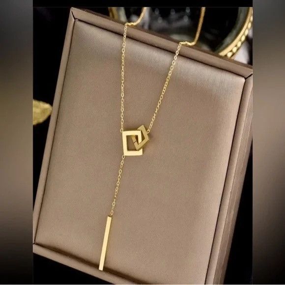 Other Gold Plated Stainless Steel Geometric Square Lariat Necklace Size ONE SIZE - 1 Thumbnail