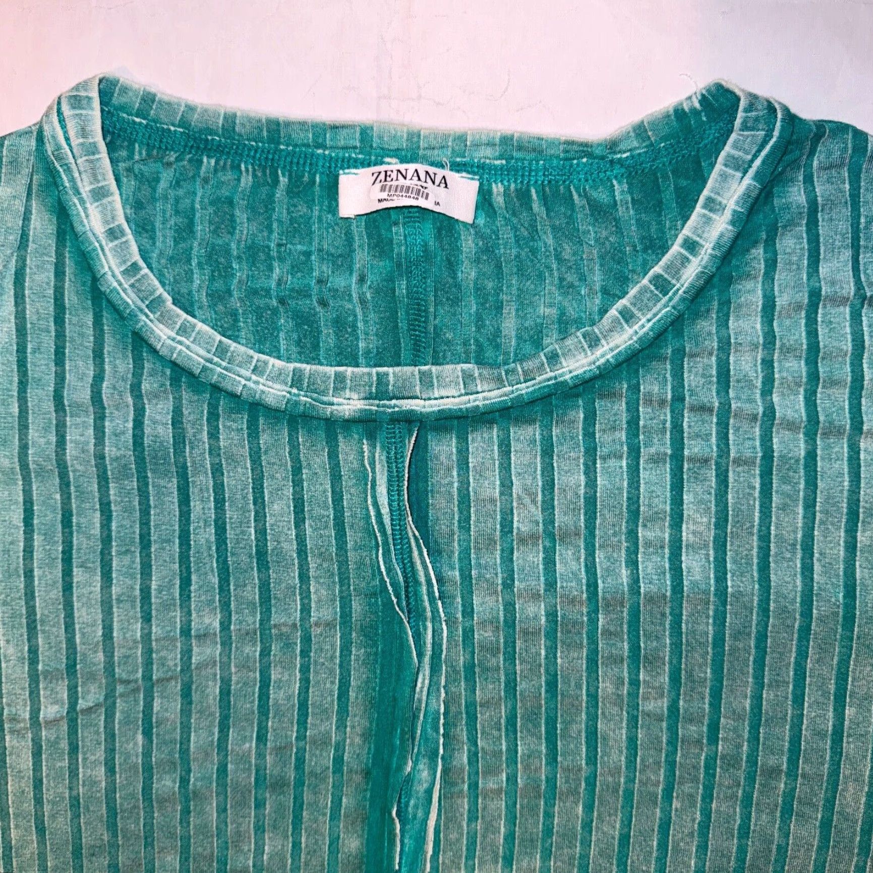 Vintage ZENANA T-Shirt Dolman Sleeve Boat Neck 2X Blue Raglan Ribbed Faded Washed Casual Casual Women Size XXL / US 16-18 / IT 52-54 - 2 Thumbnail