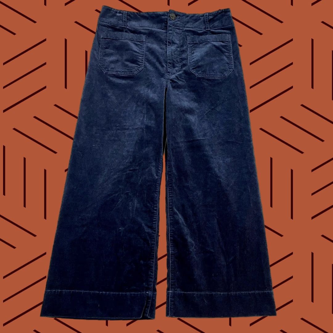 Anthropologie Maeve Anthropologie The Colette Pants Wide-Leg Cotton Corduroy Blue 32 High Rise Pockets Regular Women Size 24" / US 00 / IT 34 - 1 Thumbnail