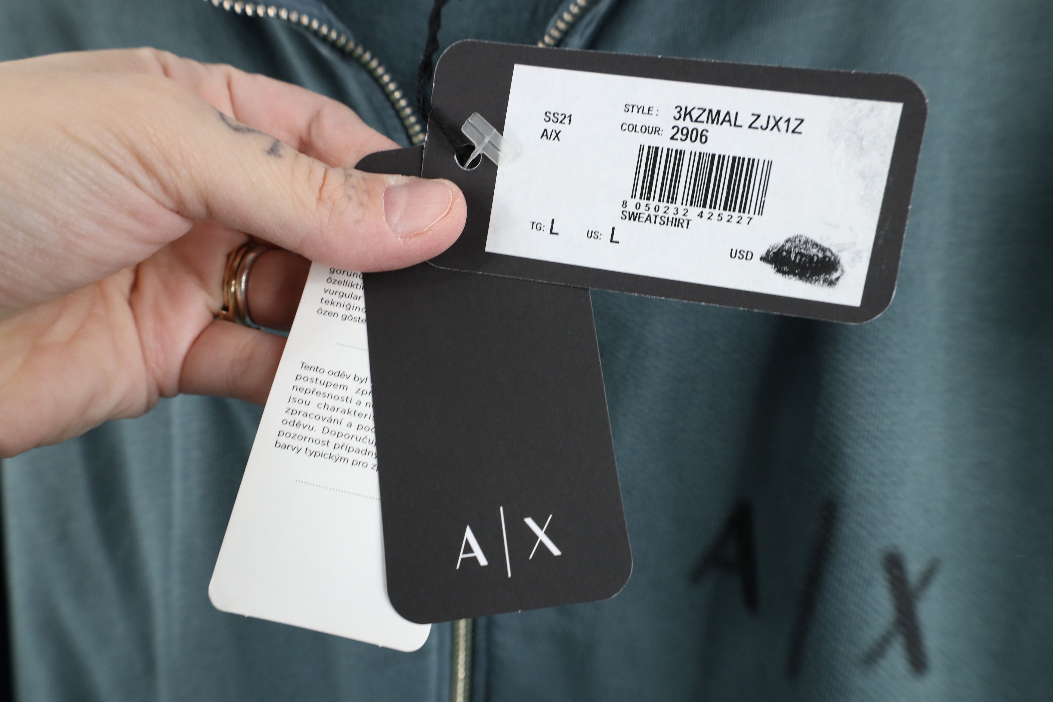 Armani Exchange New Armani Exchange Full Zip Terry Cloth Sweatshirt Teal Size US L / EU 52-54 / 3 - 6 Thumbnail