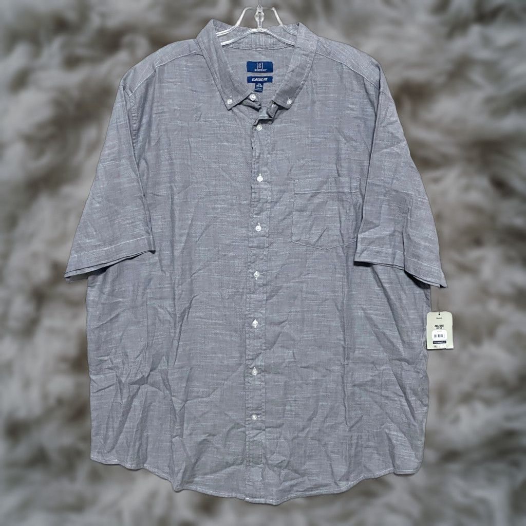 George George Classic Fit Button Down Short Sleeve Grey Shirt Men 2XL NWT Stretch Size US XXL / EU 58 / 5 - 1 Thumbnail