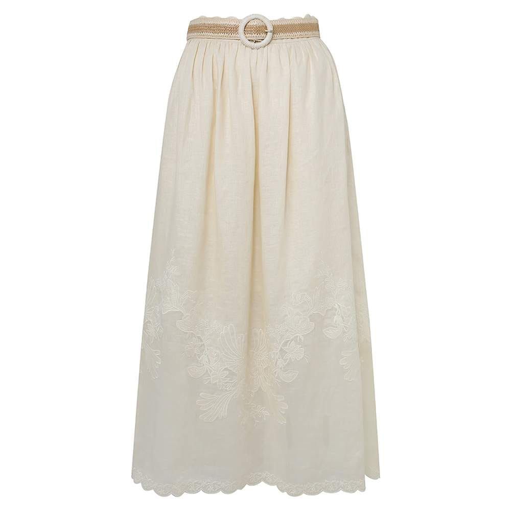 Zimmermann oc11z0525 Waverly Embroidered Midi Skirt in Ivory Size 28" / US 6 / IT 42 - 1 Thumbnail