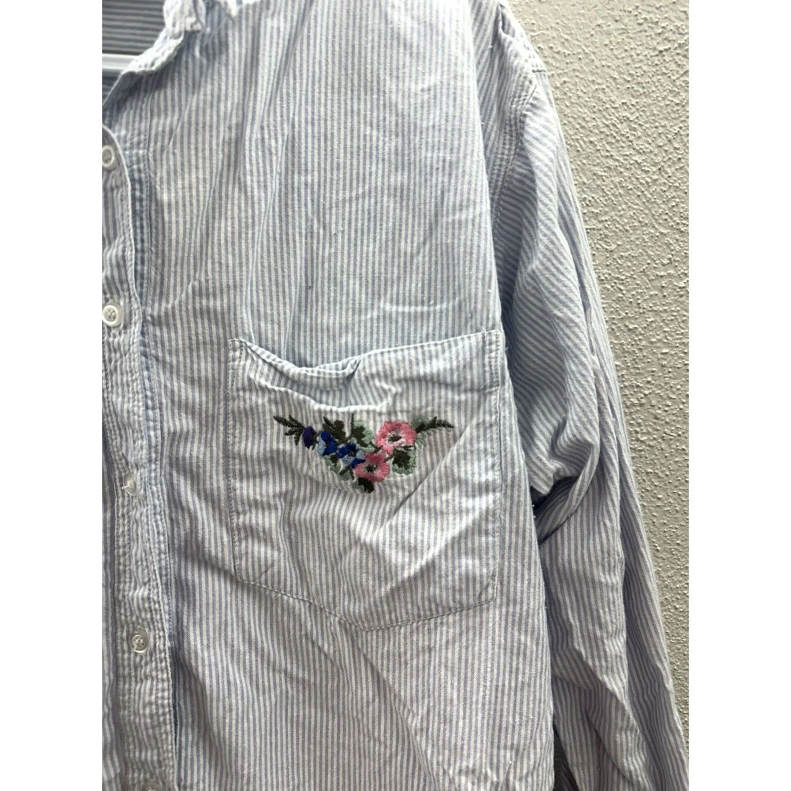 Vintage VINTAGE New York Aspects Womens Shirt Medium Blue Striped Button-Up Long Sleeve VTG Size M / US 6-8 / IT 42-44 - 2 Thumbnail