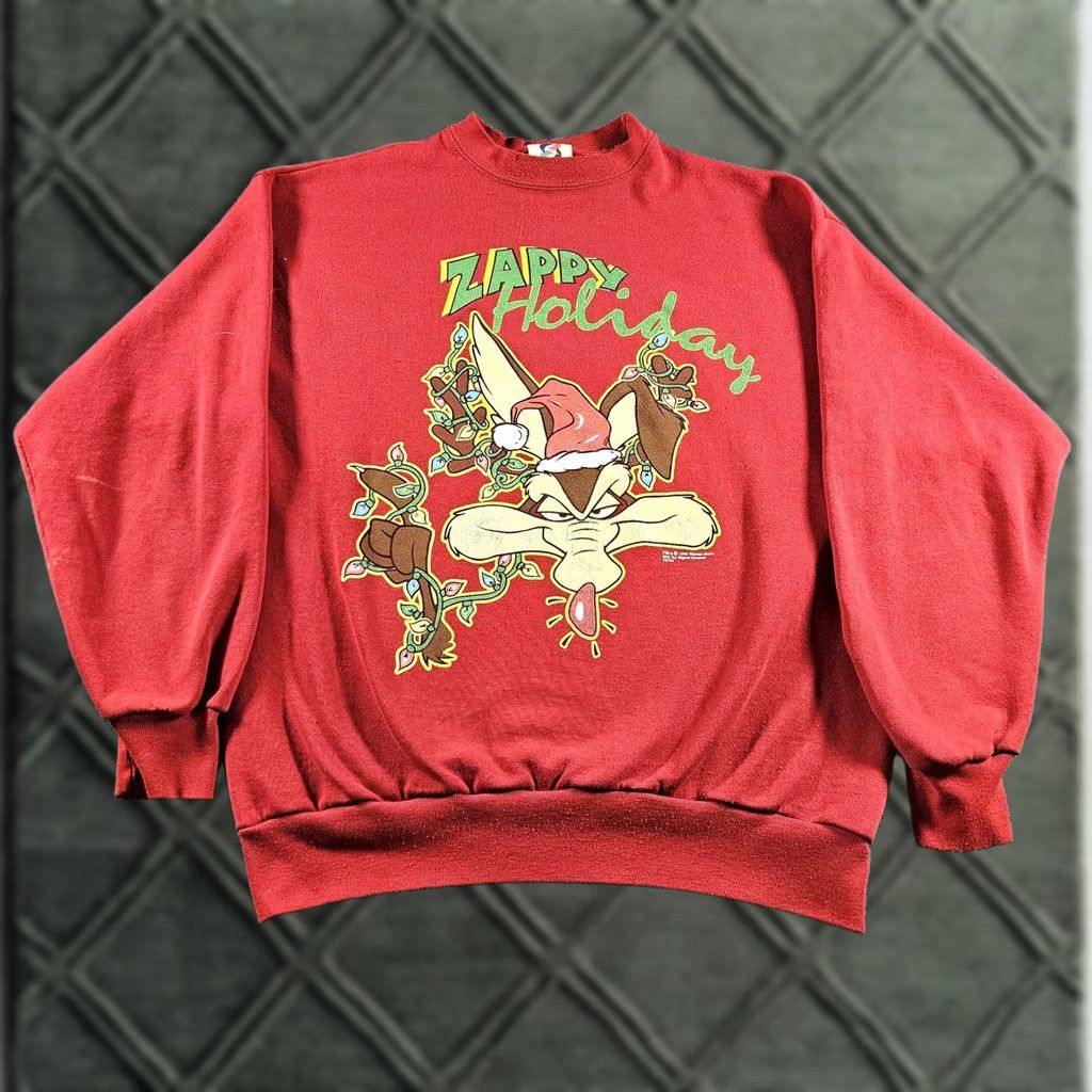 Vintage VINTAGE Signal Artwear Sweatshirt Wile E. Coyote Graphic Print Red 90s Christmas Mens Large L Pullover Fleece Holiday Pattern Size US L / EU 52-54 / 3 - 1 Thumbnail