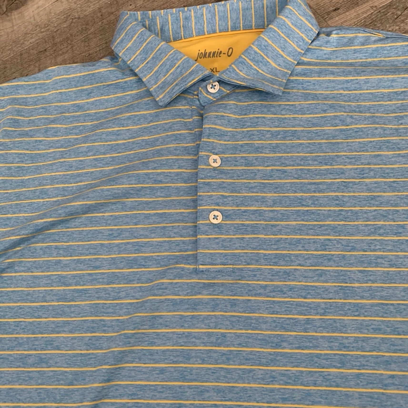 johnnie-O johnnie-O Polo Shirt Mens XL Striped Blue Yellow Golf Sun Protection Stretch Multicolor Short Sleeve Regular Size Size US XL / EU 56 / 4 - 7 Thumbnail