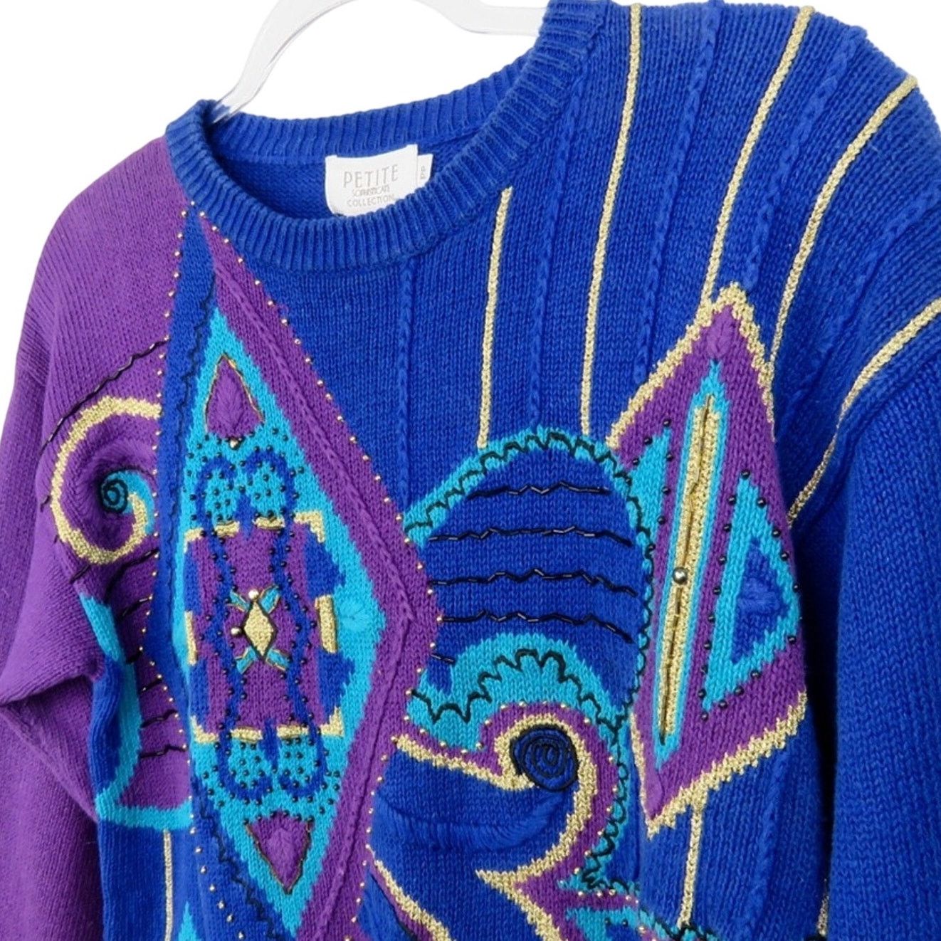 Vintage 1980s Purple Blue Chunky Knit Vintage Abstract Sweater Small Size US S / EU 44-46 / 1 - 5 Thumbnail