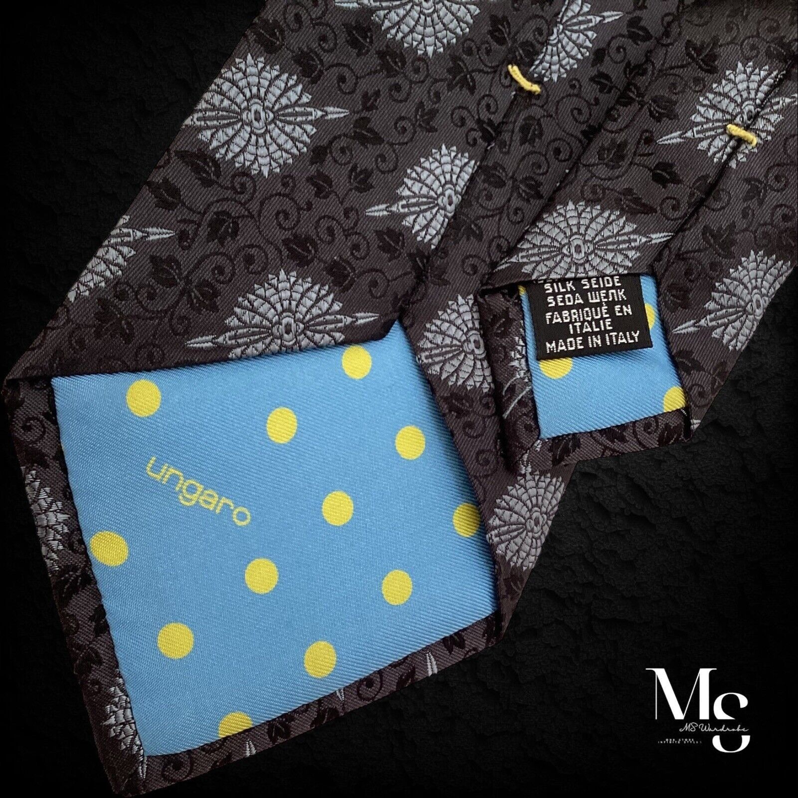 Emanuel Ungaro EMANUEL UNGARO Black Geometric Silk Tie Made In Italy W: 3.5 Size ONE SIZE - 4 Thumbnail