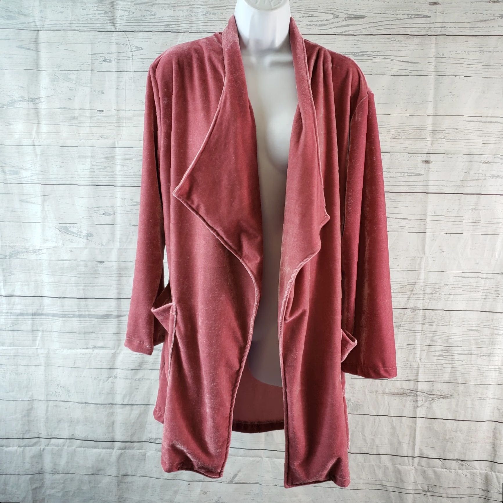 Vintage Amaryllis Cardigan Womens Velvet Pink Small Open Front Pockets Long Sleeve Knit Sweater Ladies, Cardigan, Velvet, Pink, Small, Women Size S / US 4 / IT 40 - 2 Thumbnail