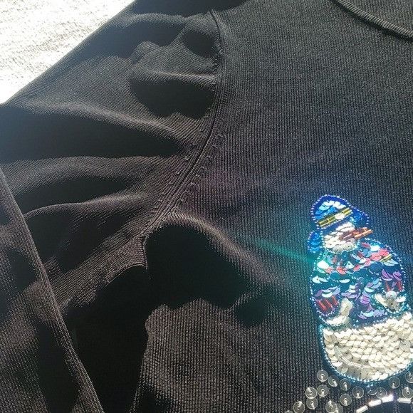 Vintage Robbie Bee Knitwear Black Sequins Winter Snowman Slinky Cock Size M / US 6-8 / IT 42-44 - 7 Thumbnail