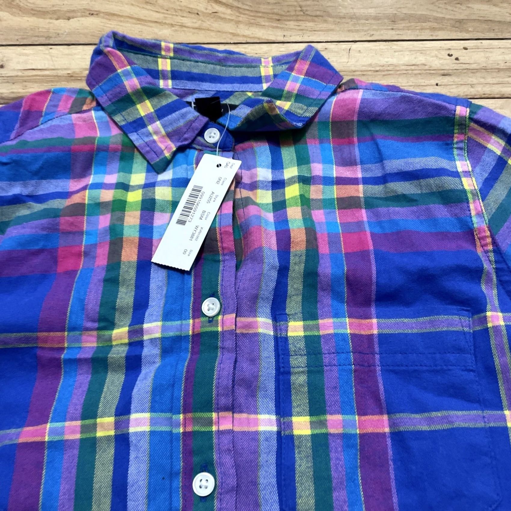 J.Crew J.CREW Plaid Flannel Women 00 Button-Up Shirt Multicolor Y2K Madras Blue Pink AU255 NWT Size XXS / US 00 / IT 34 - 3 Thumbnail