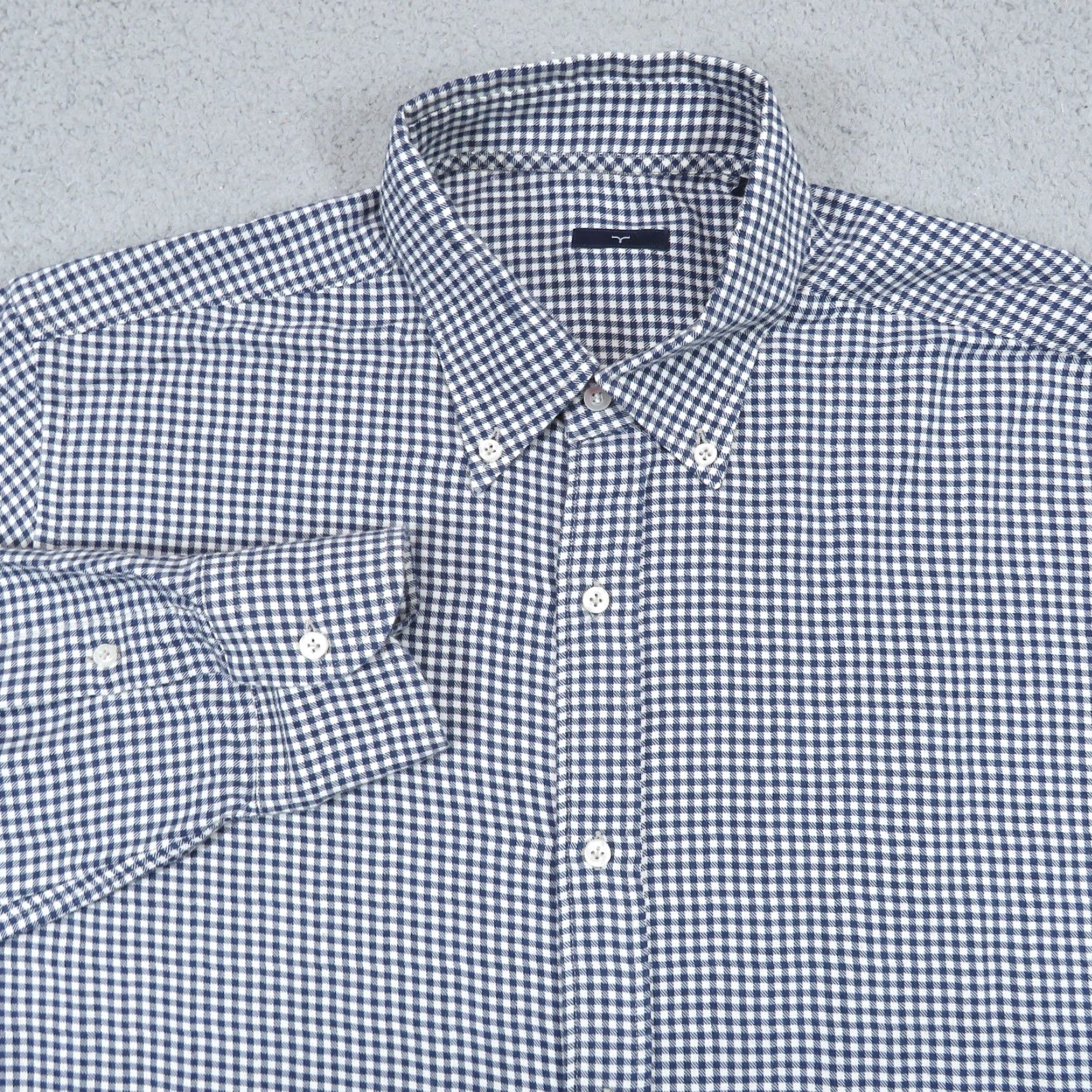 Vintage Larusmiani Milano Shirt Mens 45 XL Cashmere Cotton Navy White Gingham Check Blue Shirt Mens XL 45 Navy Blue Designer Italian | Larusmiani Size US XXL / EU 58 / 5 - 2 Thumbnail