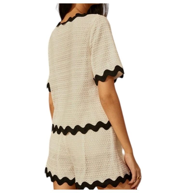 Other Commense White Contrast Trim V-Neck Tie Shorts Woven Set Size 28" / US 6 / IT 42 - 5 Thumbnail