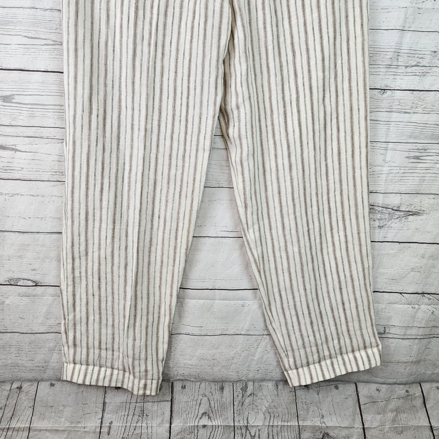 Vintage Caroll Paris Womens Linen Pants Sz 38 White Brown Striped High Rise Belted Linen Pants Women 38 Striped High Rise Belted Size 26" / US 2 / IT 38 - 5 Thumbnail