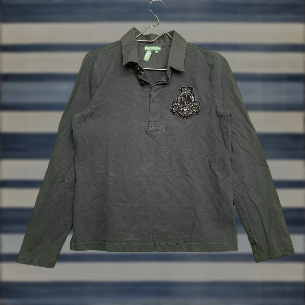 Polo Ralph Lauren Polo Ralph Lauren 90s Sport Sweater Women's Large Black Cable-Knit V-Neck Long Sleeve Crest Logo Casual Size L / US 10 / IT 46 - 1 Thumbnail