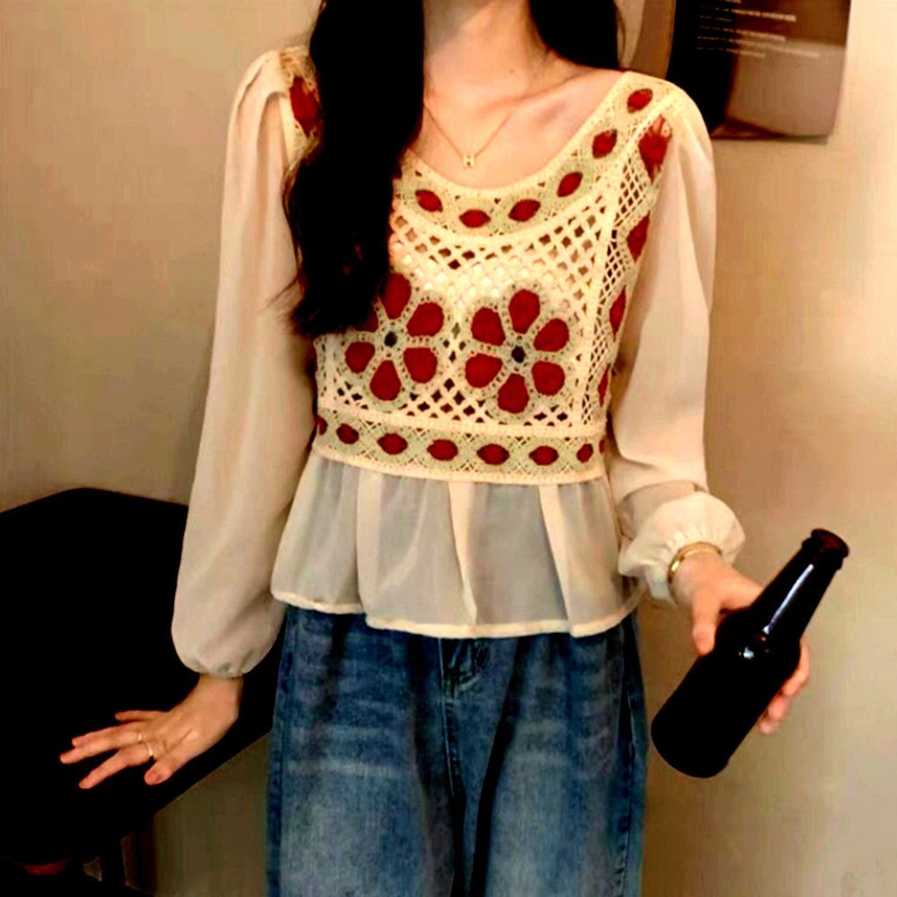 Japanese Brand × Vintage Vintage Punk Chiffon Floral Crochet Knit Embroidery Blouse Size ONE SIZE - 1 Thumbnail