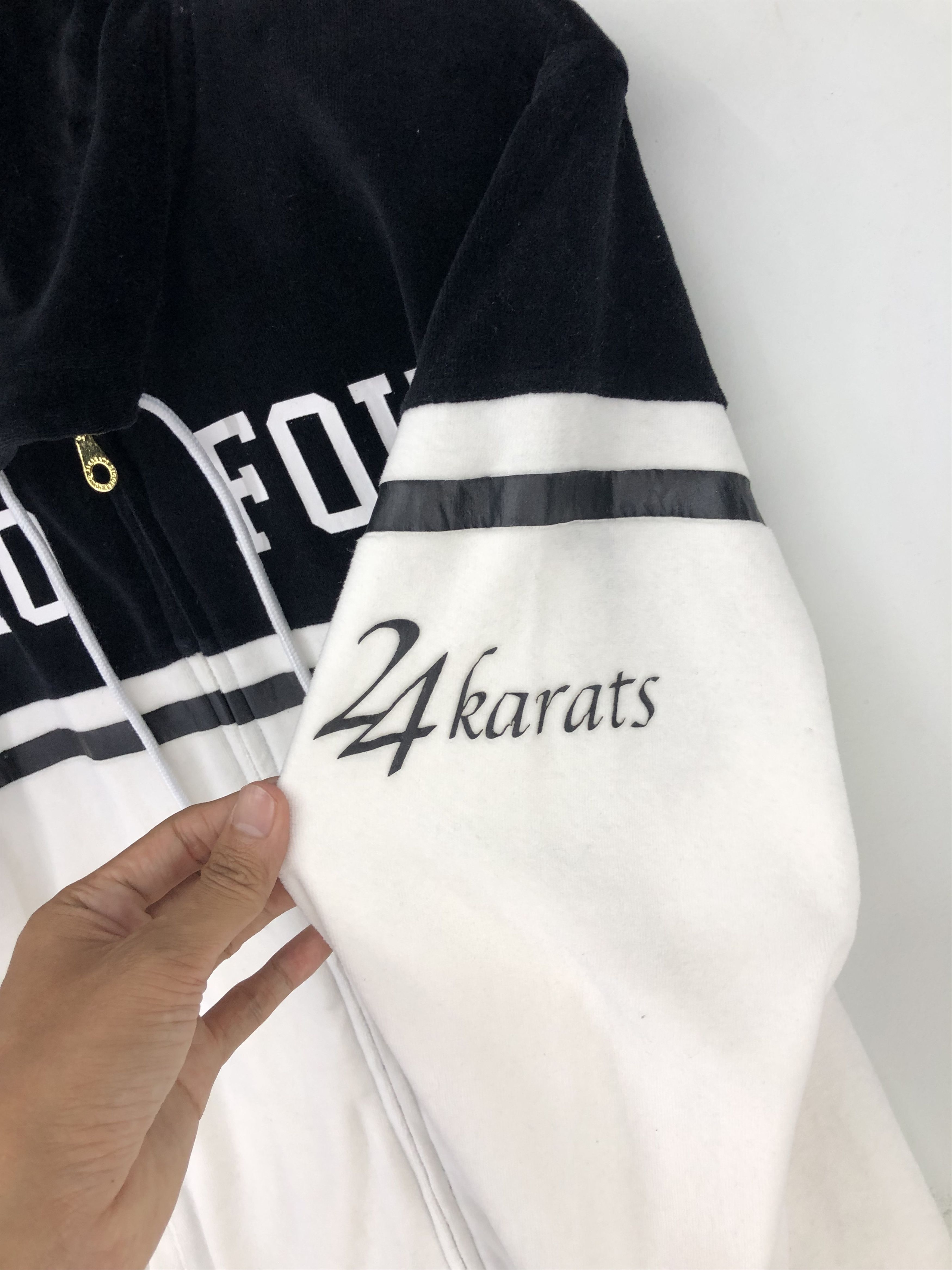 Japanese Brand 24karats Velour Full-Zip Track Jacket In Black And White Size US M / EU 48-50 / 2 - 10 Thumbnail