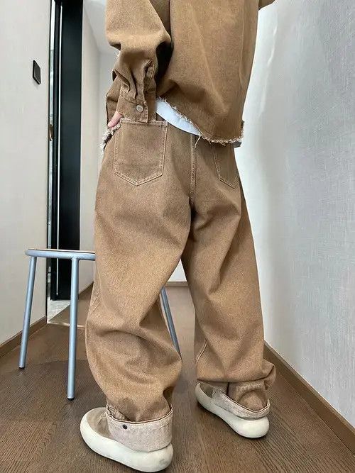 Jean Brown Baggy Cuffed Denim Jeans Size US 32 / EU 48 - 1 Thumbnail