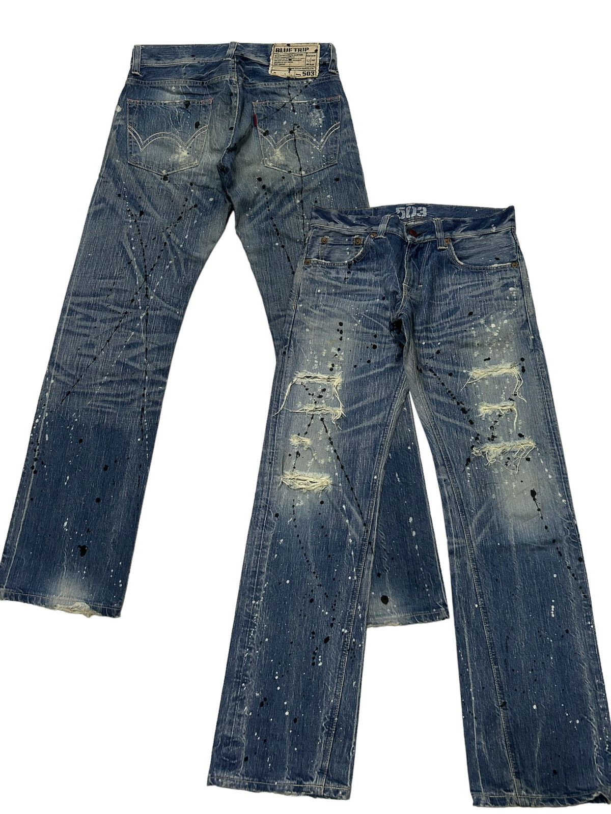 Japanese Brand × Kapital × Vintage Vtg Edwin503 Blue Trip distressed denim Rare☠️🎌🎌 Size US 32 / EU 48 - 1 Thumbnail