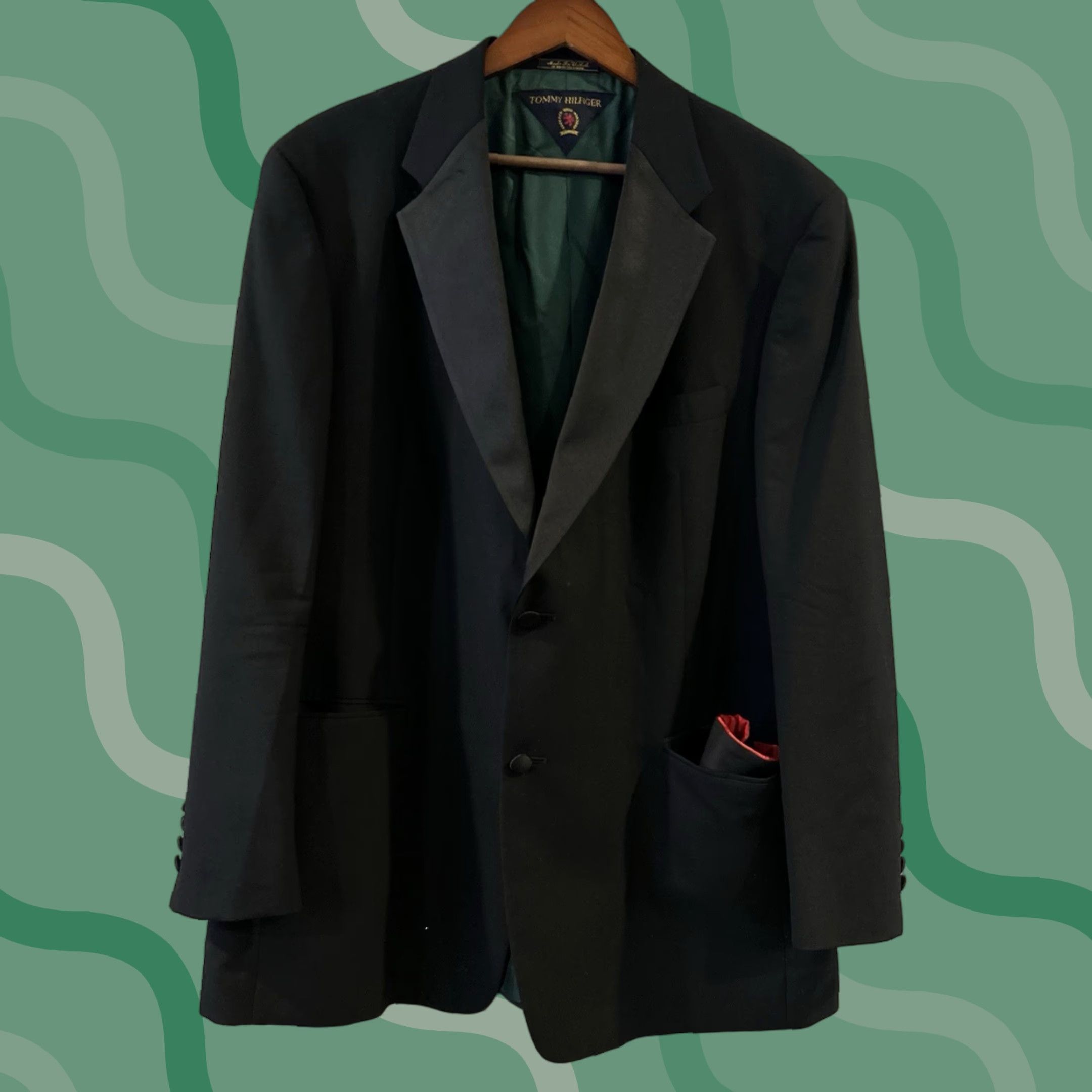 Tommy Hilfiger Vtg Tommy Hilfiger USA Made 42R 36X32 Black Mens Suit Jacket Pants 2 Piece Vintage Size 42R - 1 Thumbnail