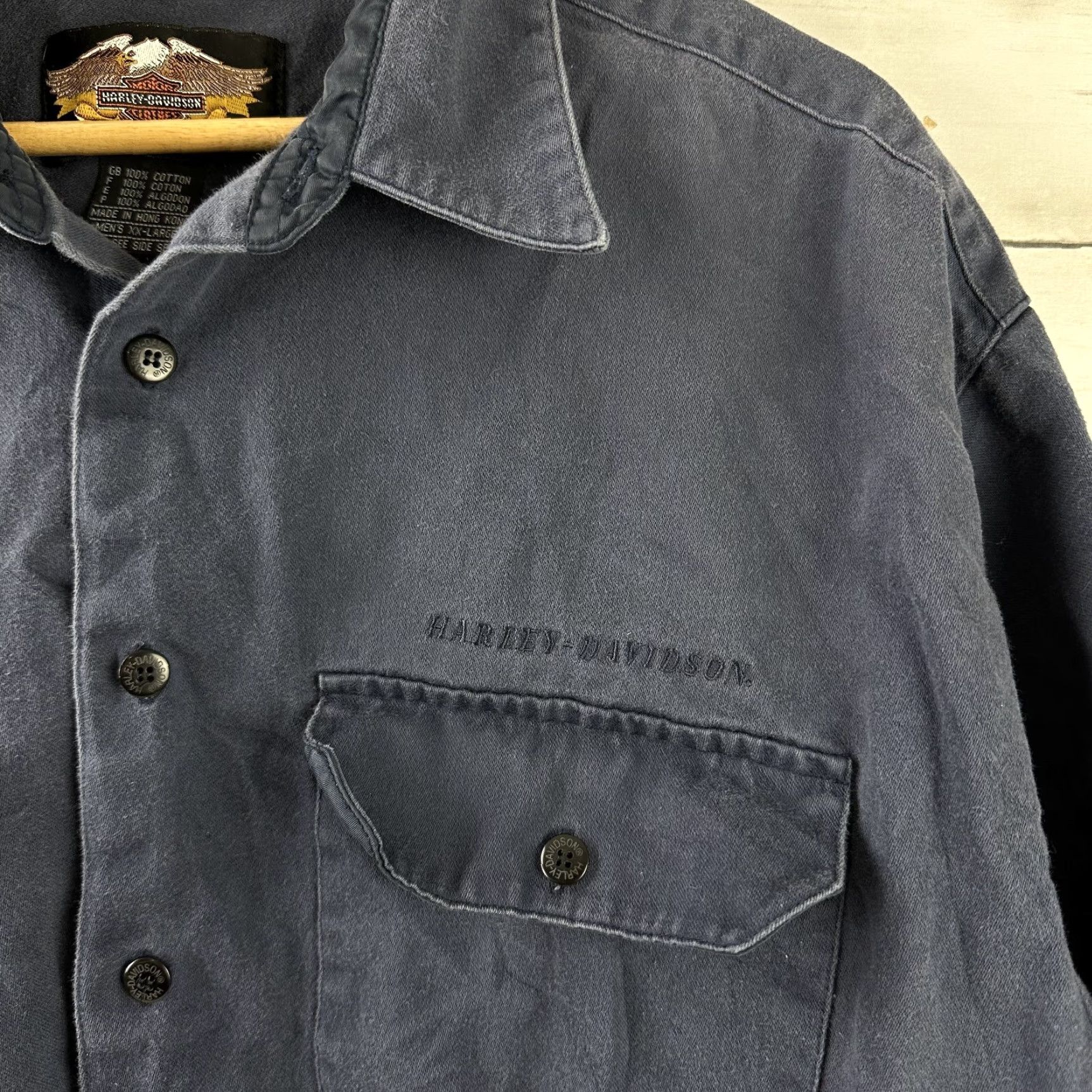 Harley Davidson VINTAGE Harley-Davidson Button-Up Shirt Men’s 2XL Long Sleeve Blue Biker Motorcycle 90s Size US XXL / EU 58 / 5 - 3 Thumbnail