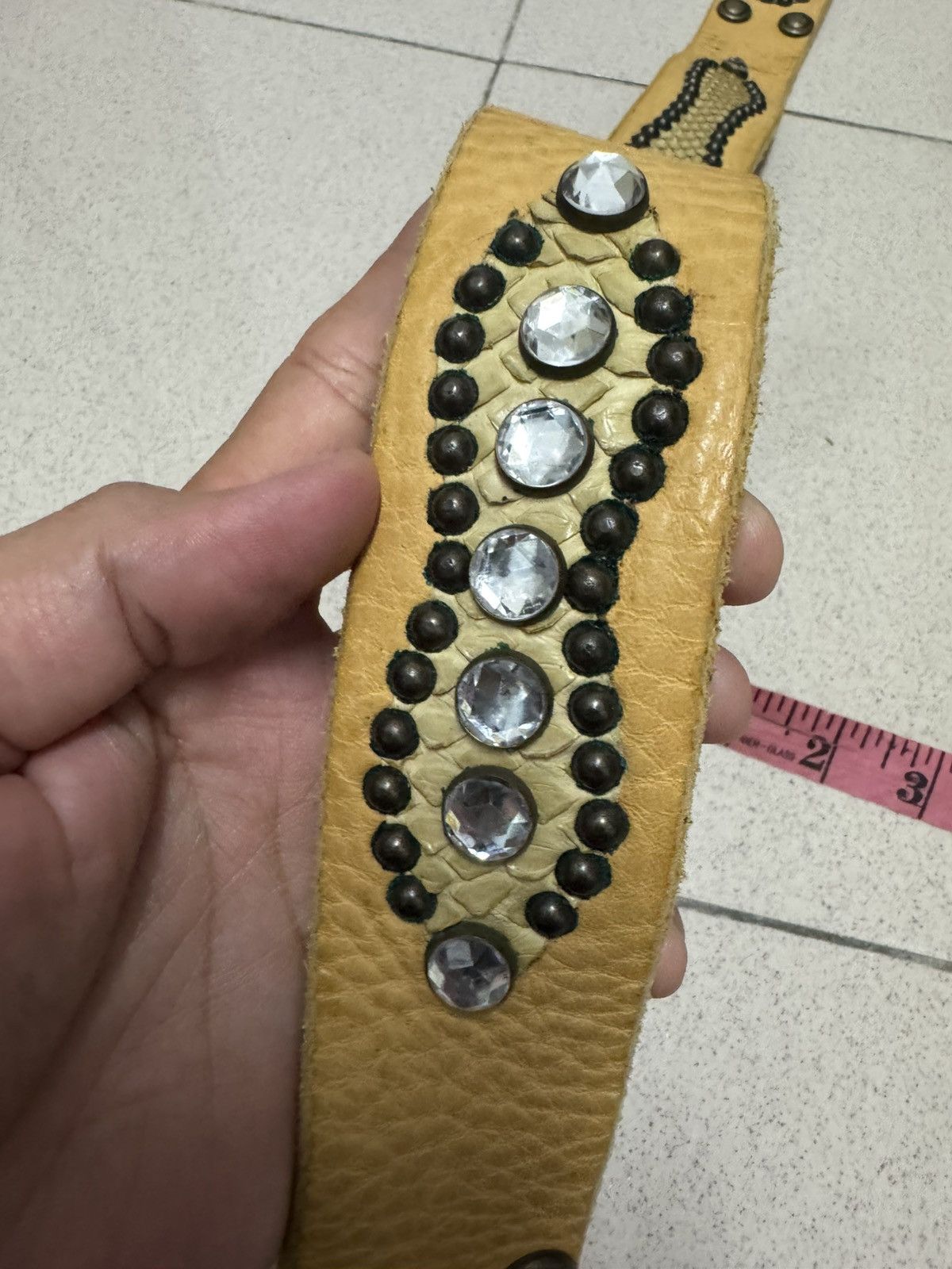 Hollywood Trading Company × Other × Vintage HTC RHINESTONE STUDDED SNAKE SKIN PATCHES LEATHER BELT Size 34 - 7 Thumbnail