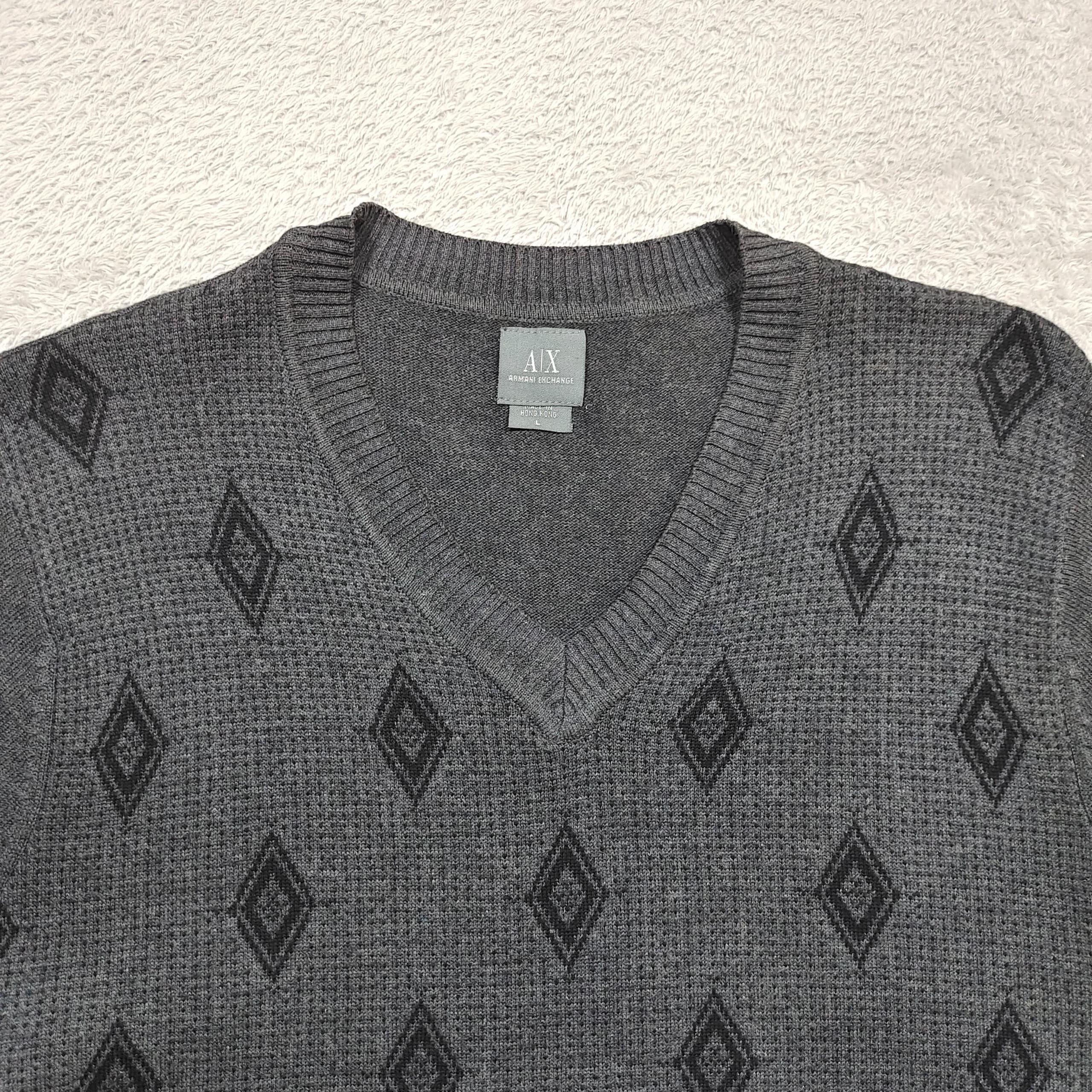 Armani Armani Exchange V-Neck Sweater All-Over Logo, Charcoal Grey Size US L / EU 52-54 / 3 - 3 Thumbnail