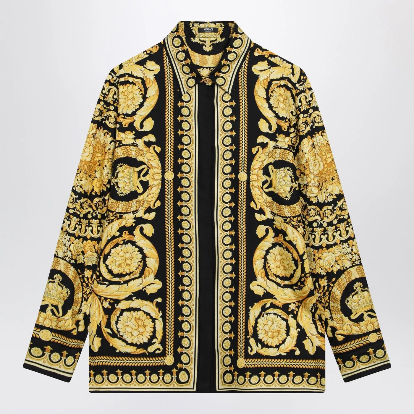 Versace o1d2blof0426 Printed Silk Twill Shirt in Black/Gold Size M / US 6-8 / IT 42-44 - 4 Thumbnail