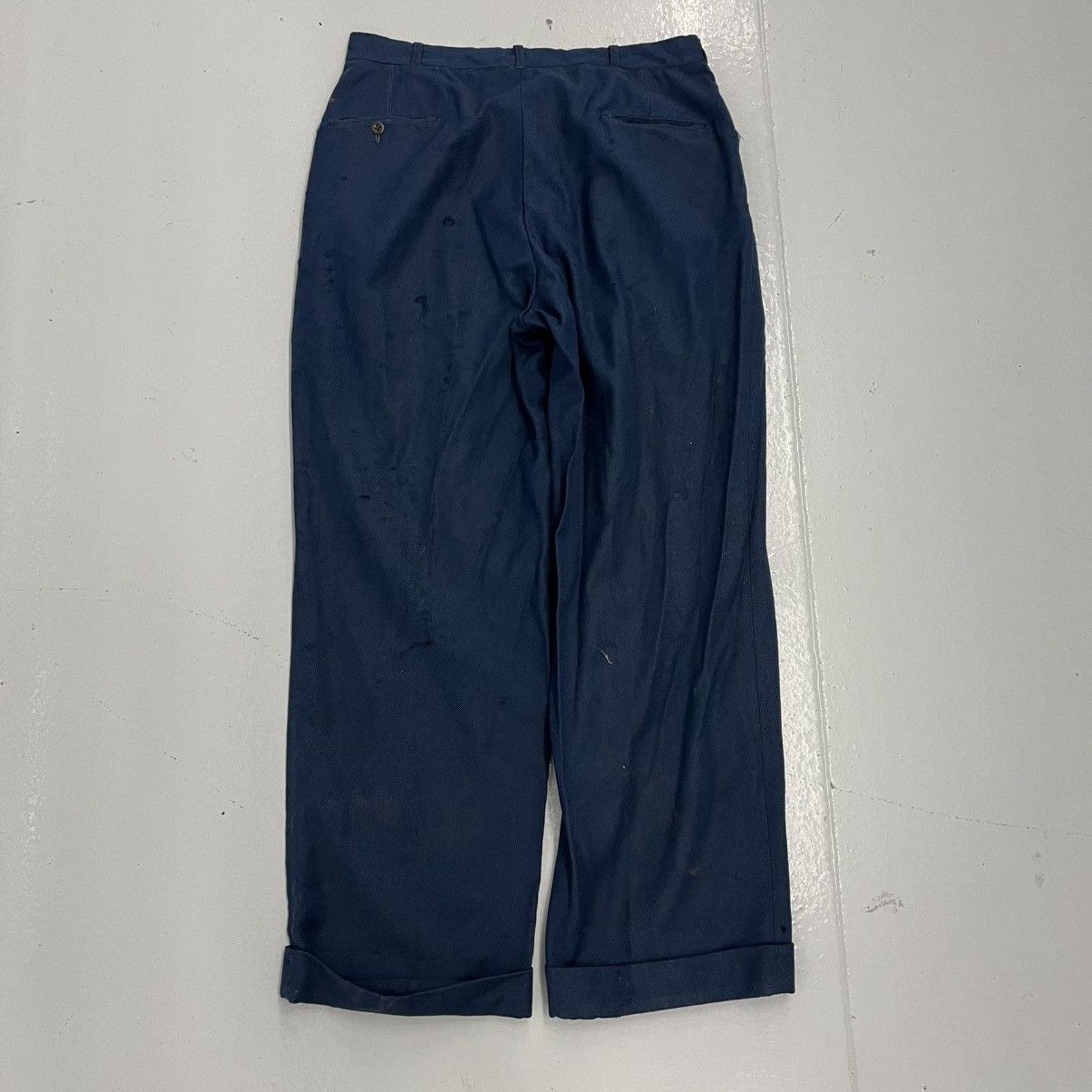 Other Vintage 40s Blue Wool Wide Leg Distressed Trousers 31x29 Size US 31 - 4 Thumbnail