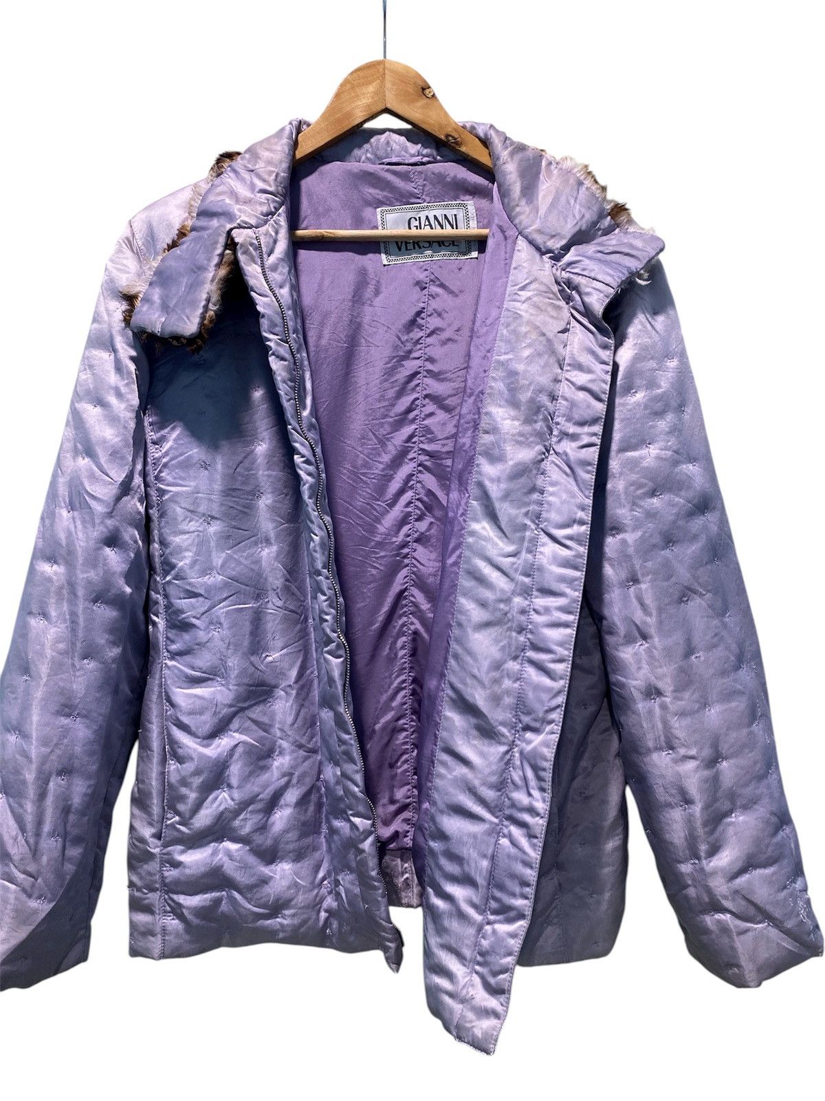 Versace Vtg Gianni Versace Quilted Jacket With Fur Collar Distressed Size L / US 10 / IT 46 - 3 Thumbnail