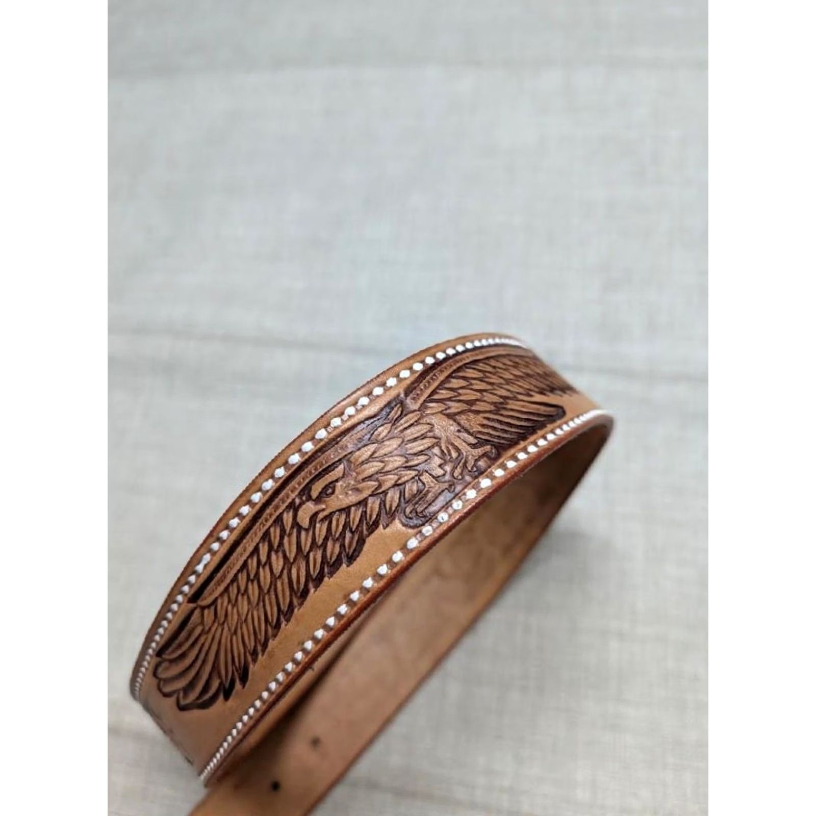 Vintage VINTAGE handcrafted EAGLE Tooled Western Belt 32 Cowhide Leather brown 1-5/8" Regular Men Size 32 - 2 Thumbnail